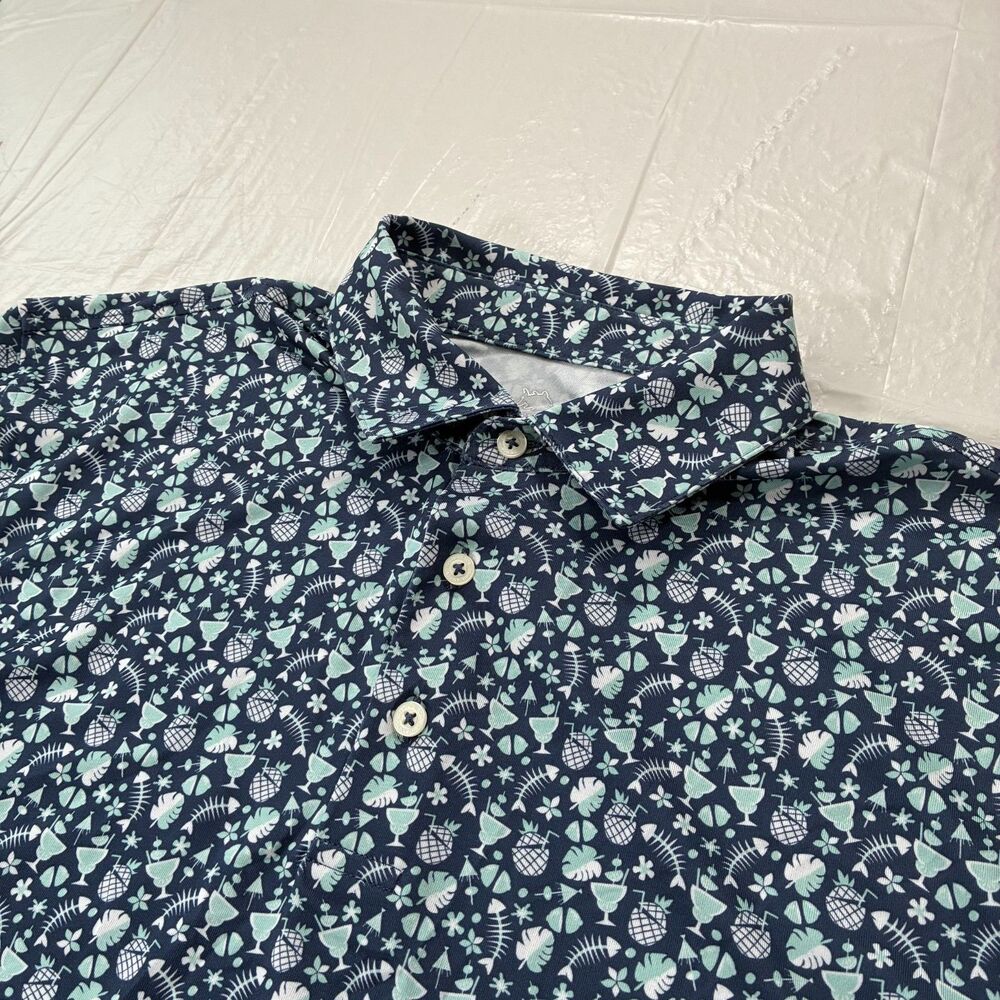 Southern Tide Large Polo Blue Geometric Pattern AOP Golf Athletic Preppy
